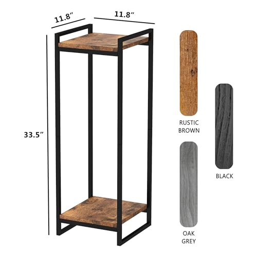 34" Tall Indoor Plant Stand, 2-Tier Flower Pot Rack, Rustic Brown | Modern Minimalist Look, Wood Finish, for Living Room, Bedroom, Balcony, Space-Saving, Sturdy Metal Frame