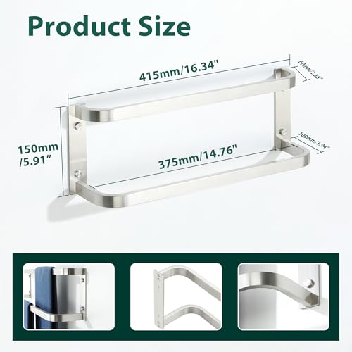 Mooche Towel Racks for Bathroom, Double Towel Bars Brushed | 16.3 Inch, SUS304 Stainless Steel Rustproof, Wall Mount with Screw Included, for Bathroom Laundry Room Hotel - size: 16.3 inch(2 tier-Brushed)