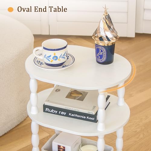 MaxSmeo White Side Table with Charging Station, 3-Tier Small Oval End Table with USB Ports and Outlets, Modern Night Stand Wood Accent Table for Living Room, Bedroom, White - color: White Charging Station
