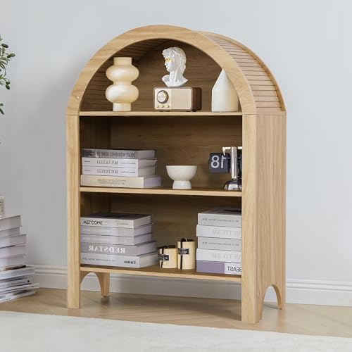 Janmer Home Freestanding Arched Bookcase, Modern 3-Tier Open Bookshelf, Low Short Bookshelf with Adjustable Shelves, Arched Storage Display Cabinet Organizer for Office, Living Room (Natural,1pcs) - color: Natural, size: 43inch-1pcs