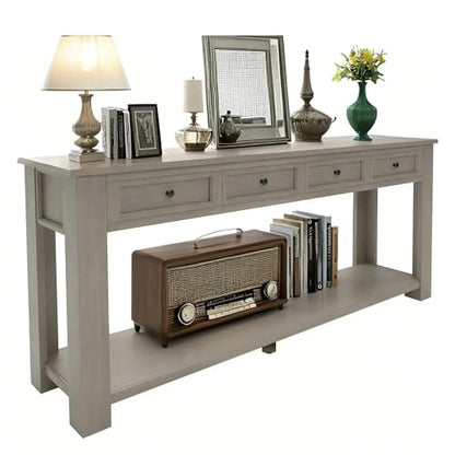 LKTART Solid Pine Console Table with Drawers,Long Sofa Table Entryway Table | 63" Entryway Table with Drawers & Open Shelf,Farmhouse Console Table，Entry Table for Hallway,Foyer or Behind Sofa,Gray Wash - color: Gray Wash