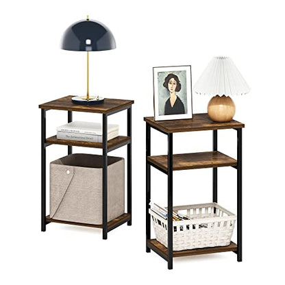 Furinno Just 3-Tier Metal Frame End Table with Storage Shelves, 2-Pack, Amber Pine - color: Amber Pine, size: 2-Pack, Metal Frame, 3-Tier