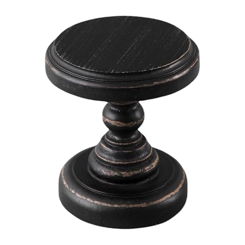 SOFE Black Wood Display Riser, Rustic Small Pedestal Stand/Planter Stands, Tray Holder for Decor, Unique Wooden Base 7 Inches Tall for Mini Items, Candle, Figurine - color: Black