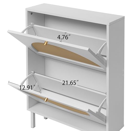 ZeHuoGe Rattan Shoe Cabinet with 2 Flip Drawers, Entrance Hallway Slim Entryway Organizer, White Rack Storage for Heels, Slippers - color: White, style: 2-Drawers