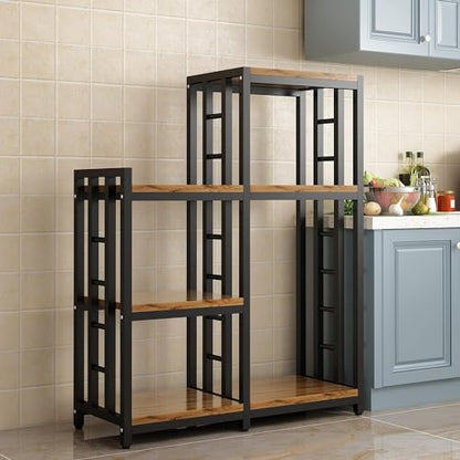 BRIGHTSHOW Kitchen Storage Shelf Bakers Rack, 6-Tier Coffee Bar Table, Kitchen Microwave & Mini Fridge Stand Shelves for Spices, Pots and Pans (52 x 40 x 17.5inch) (Brown no Wheels) - color: Brown No Wheels