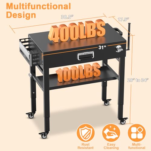 Quick-Fold Grill Cart for Ninja Woodfire & Blackstone | 28/34 in height,4 locking wheels,fits to griddles,pizza ovens and tabletop grills - size: 21" x 51" x 34" inches|30086A