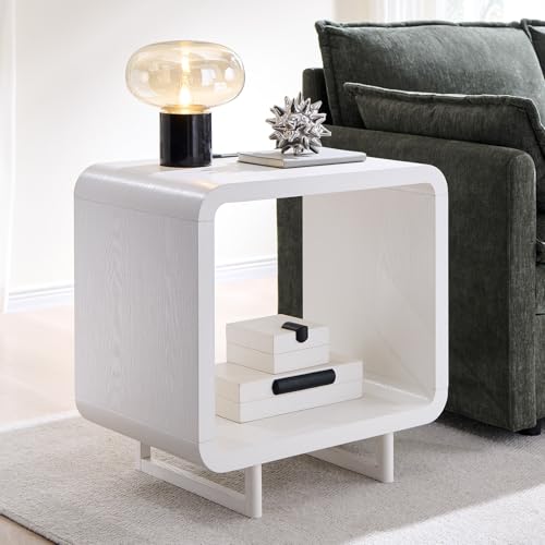 IFGET 23.6" Modern End Table, 2 Tier Side Table with Charging Station, Simple Bedside Table with Open Storage Shelf, Outlet, Wooden Nightstand for Bedroom, Living Room, Study, Easy Assembly, White - color: White, size: 1 Piece