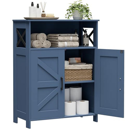Homhedy Farmhouse Bathroom Storage Cabinet with 2 Doors, Toilet Paper Cabinet with Adjustable Shelf, Small Bathroom Cabinet for Kitchen/Laundry/Living Room, 11.8 x 23.6 x 31.5 Inches, Blue - color: Blue