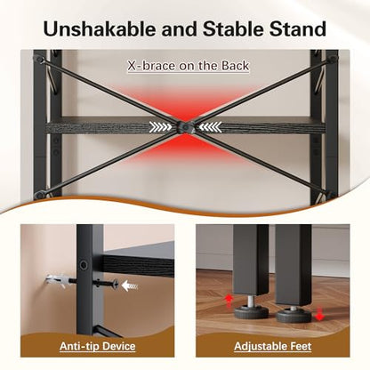 DurayLoly 5-Tier Bookshelf, Black Metal Bookshelf for Home Office, Black | Robust Steel Frame, Stable X-bracing Design, Large Capacity - color: Black, size: 5 Tier - 1 pc