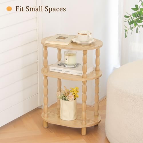 MaxSmeo End Table with Charging Station, Small Oval Side Table for Small Spaces, Modern Accent Table Night Stand with Charging Station for Living Room, Bedroom, Natural - color: Natural Charging Station
