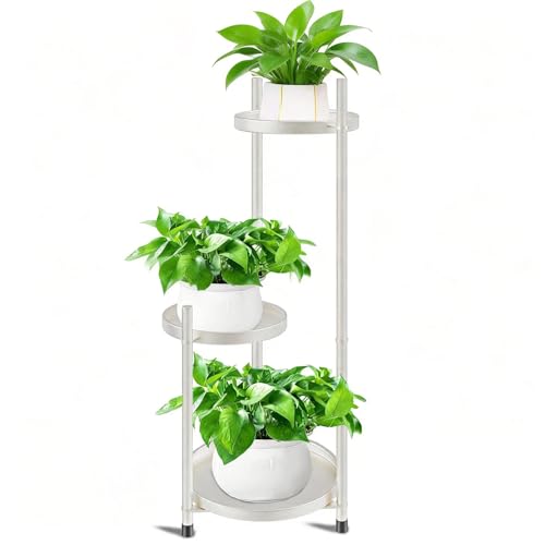 Plant Stand Indoor Tall, Black Corner Tiered Round Plant Stand for Indoor Multiple Plants, Metal Flower Pot Stands Outdoor Holders Plant Shelf Display Rack for Balcony Living Room (3 Tier-Cream white) - color: 3 Tier-Cream white