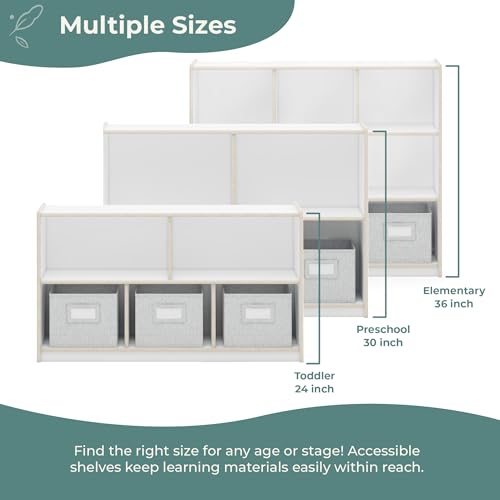 Guidecraft EdQ 5 Compartment Storage 24'' White with 3 Fabric Bins: Wooden Multi-Purpose Bookcase and Toy Organizers and Storage; Homeschool and Classroom Furniture - color: White