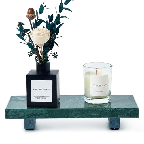 Natural Marble Tray Pedestal Stand – Soap & Jewelry Riser for Bathroom Counter, Kitchen Sink, Vanity Organizer, Decorative Stone Catchall for Perfume, Candles - color: Green, size: 8.7" x 4" x 1.6"