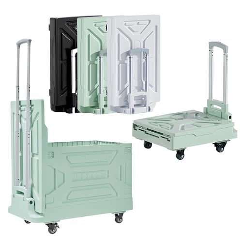 VECELO 23 GAL 2-in-1 Foldable Shopping Cart, Collapsible Utility Cart with Adjustable Handle & 360° Wheels, Dual-Mode Rolling Crate (Basket/Flatbed) for Groceries, Camping, Compact Storage, Green - color: Mint Green, size: 23 GAL