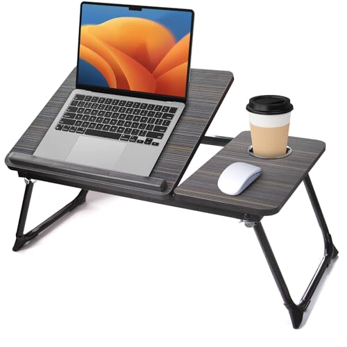 Lap Desk for Couch/Sofa/Floor, 5-Angle Adjustable Bed Desk with Foldable Legs &Cup Holder, Light Weight Bed Tray Table for Writing/Eating/Reading, Portable Laptop Stand for Adults, Kids - color: Black