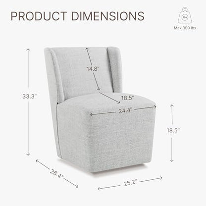 KISLOT Upholstered Dining Chairs Set of 4 with Casters, Wingback Modern Side Armless Deskchair with Rollers for Diningroom Bedroom Livingroom Reading Room, Light Grey Fabric - color: A Light Grey Fabric, size: Set of 4