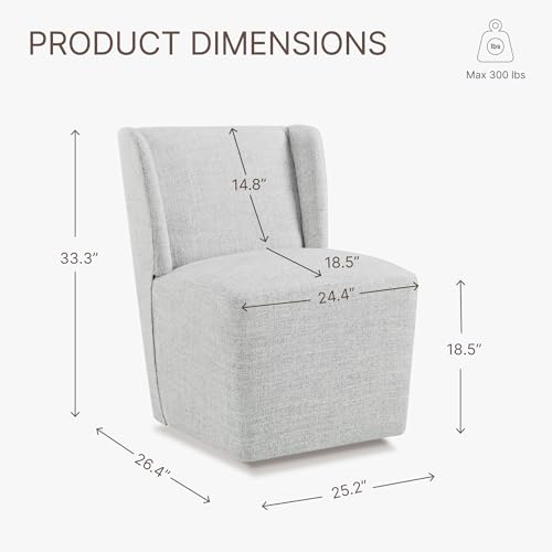 KISLOT Upholstered Dining Chairs Set of 2 with Casters, Wingback Modern Side Armless Deskchair with Rollers for Diningroom Bedroom Livingroom Reading Room, Light Grey Fabric - color: A Light Grey Fabric, size: Set of 2