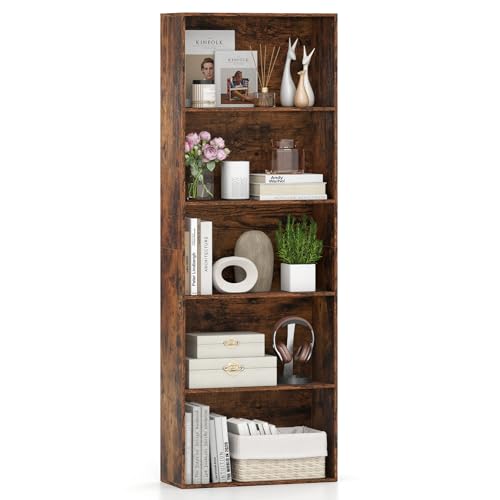 Giantex 5-Tier Bookshelf, Freestanding Bookcase with 5 Open Shelf, Modern Display Shelf, Storage Organizer for Living Room Bedroom Home Office, Rustic Brown - color: Rustic Brown, size: 24" x 9.5" x 67"