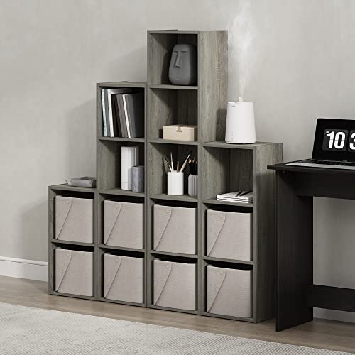 Furinno PASIR Book Shelf, 2-Tier Modern Bookshelf, Open Shelves Cube Bookcase, 9 x 12 x 21, Easy Assembly, Closed Back, for Living Room, Bedroom, Home Office, Grey Oak - color: Grey Oak, size: 2-Cube, 9 x 12 x 21
