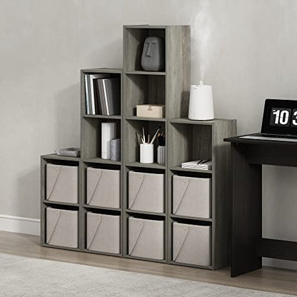 Furinno PASIR Book Shelf, 2-Tier Modern Bookshelf, Open Shelves Cube Bookcase, 9 x 12 x 21, Easy Assembly, Closed Back, for Living Room, Bedroom, Home Office, Grey Oak - color: Grey Oak, size: 2-Cube, 9 x 12 x 21