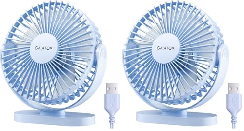 Gaiatop USB Desk Fan, 5.5 Inch Small Quiet Powerful 3 Speeds 90° Rotate, Personal Mini Portable Desktop Table Fans, Cooling for Home Office Car Travel Indoor Outdoor Blue (Pack of 2) - color: Blue, size: Small (Pack of 2)