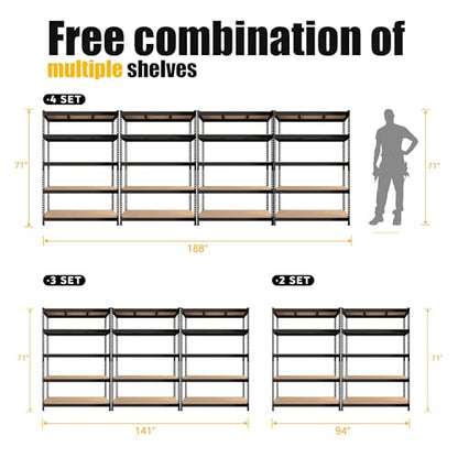 PrimeZone 47" W x 23.6" D x 71" H Large Heavy Duty Storage Shelves - 5 Tier Adjustable Garage Storage Shelving, Metal Storage Utility Rack Shelf Unit for Warehouse Pantry Closet Kitchen, Black - size: 47"W x 23.6"D x 71"H