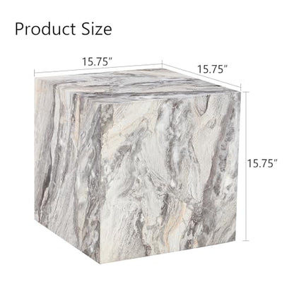 15.7" H Square Compact Coffee Table,Small Cube End Table,Modern Side Table with Stylish Faux Marble Pattern,Minimalist Accent Table for Living Room,Office,Apartment,Nightstand(Grey,15.7") - color: Grey,15.7"h