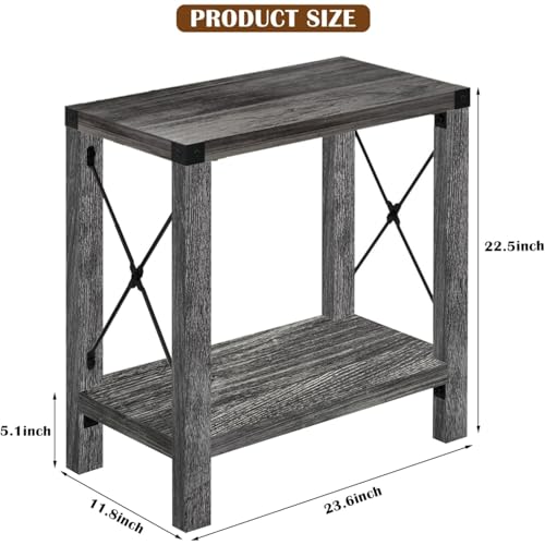 GAZHOME Farmhouse End Table for Small Spaces, Set of 2,Narrow Side End Table with Storage Shelf, Rustic X-Design Nightstand Sofa Table for Living Room, Bedroom Gray - color: Grey