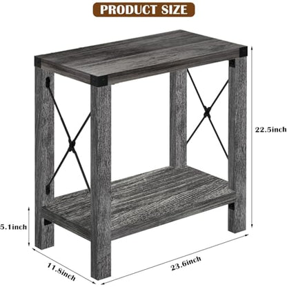 GAZHOME Farmhouse End Table for Small Spaces, Set of 2,Narrow Side End Table with Storage Shelf, Rustic X-Design Nightstand Sofa Table for Living Room, Bedroom Gray - color: Grey