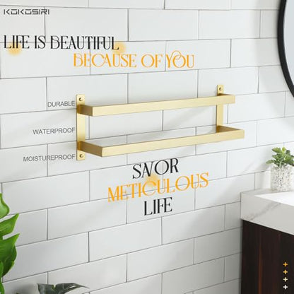 KOKOSIRI Bath Towel Bars Bathroom 2-Tiers Ladder Brushed Gold Towel Rails 24 Inches Towel Holders Wall Mounted Towels Shelves Rack Stainless Steel, B5008BG-L24 - color: Brushed Gold, size: 24-Inch