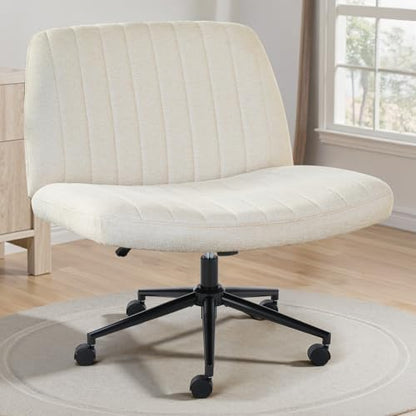 OLIXIS Criss Cross Chair with Wheels, Vanity Chair, Home Office Desk | Wide Seat Armless, Height Adjustable Swivel Rolling, Comfy Fabric, Home Computer Task, Bedroom Study, Beige Fabric - color: Beige Fabric
