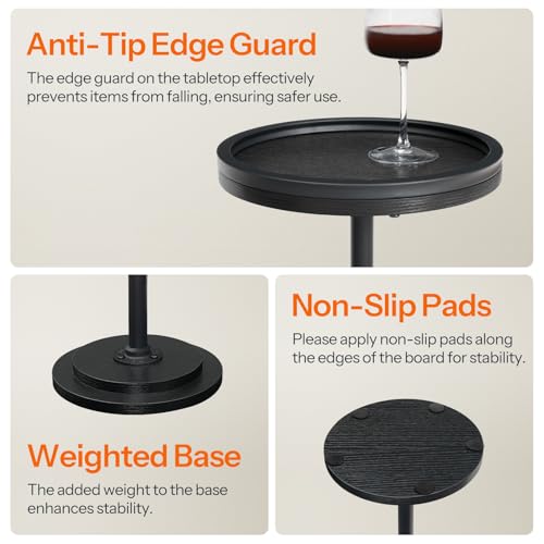 HOOBRO Small Round Side Table, Drink Table, Coffee Martini Table with Pedestal Accent for Small Spaces in Living Room, Bedroom, Sofa Couch, Black BB168BZ01 - color: Black