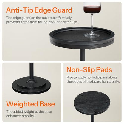 HOOBRO Small Round Side Table, Drink Table, Coffee Martini Table with Pedestal Accent for Small Spaces in Living Room, Bedroom, Sofa Couch, Black BB168BZ01 - color: Black