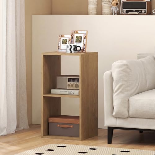 2 Cube Storage Organizer, Small Bookshelf for Small Space, 2 Shelf Bookcase with Open Back, Wooden Display Shelf for Bedroom, Living Room - color: Natural, size: 2-Cube