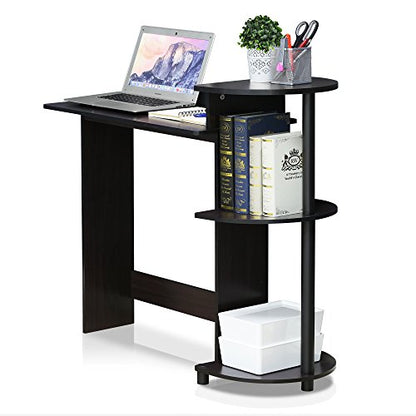 Furinno Compact 29-Inch Brown Computer Desk, Office Desk with 3 Side Shelves, Rectangular Home Office Desk, Gaming Desk for Home Office, Bedroom, Study Room, Dark Mocha - color: Dark Mocha, size: 28.5-in with 3 Rounded Shelves