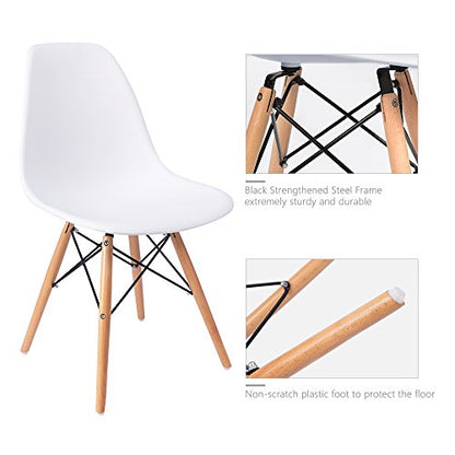 Furmax Modern Style Dining Chair Mid Century Modern DSW Chair, Shell Lounge Plastic Chair for Kitchen, Dining, Bedroom, Living Room Side Chairs Set of 4(White)
