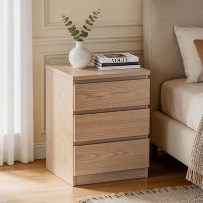 Nightstand with Drawers, Bedside Table with Drawers, Sofa Side Table Storage Cabinet, Night Stand for Bedroom Living Room (1, 3 Drawers Nature, 19.7" W×15.6" D×26.57" H) - color: 3 Drawers Nature
