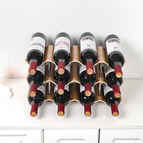 Countertop Wine Rack - 12 Bottle Freestanding Wine Bottle Holder Stand - 3 Tier Wooden Wine Storage Rack - Wavy Wine Organizer for Cabinet Pantry Home Kitchen Bar - size: 3 Tier - 12 Bottle