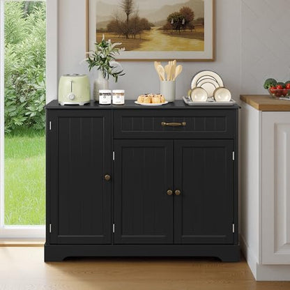 Ahomly Buffet Cabinet, Coffee Bar, Sideboard Cabinet with Internal Storage Shelf for Dining Room, Kitchen, Living Room, Kitchen and Laundry Room, Black - color: Black