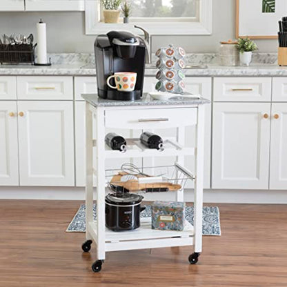 Linon Kitchen Island, White, 22.88 x 15.75 x 33.88 - color: White and Granite, style: Whitney