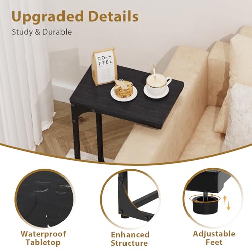 C Shaped End Tables Couch Table TV Trays Set of 2, 7" Wide, Black | Small Thin Side Table Skinny Slide Under Couch Tray Tables for Sofa Bedroom Small Space - color: Black, size: 7" Width