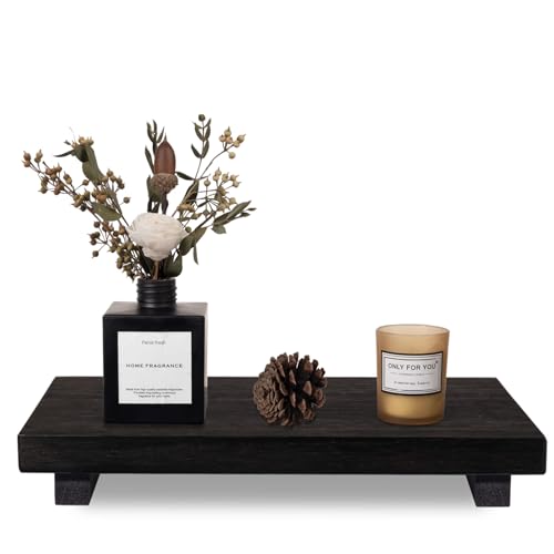 Wood Bathroom Tray Farmhouse Decor Kitchen Soap Holder, 11.8"x7" Black | Waterproof, Lightweight, Easy Clean, Small Wooden Riser Pedestal Stand Accessories for Office Desk, Vanity, Counter, Sink - color: Black, size: 11.8" x 7" x 1.6"