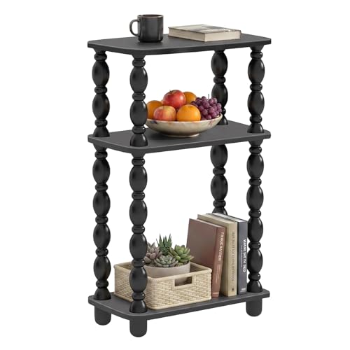 Narrow Side Table, Small End Table with 3 Tier Shelf, Retro Couch Side Table for Living Room, Vintage Farmhouse End Table, Bedroom Skinny Bedside Table Nightstand(Black) - color: Black, size: Narrow