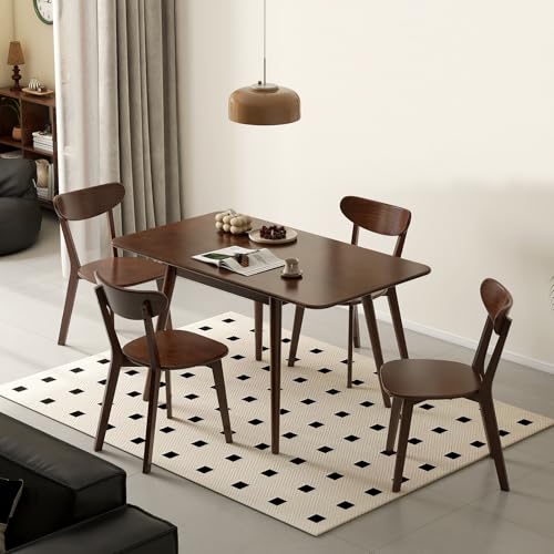47’’-63’’ 100% Oak Extendable Dining Table and Chairs Set of 4, Solid Wood Folding Kitchen Table, Mid Century Modern Dinner Table for Kitchen, Apartment, Living Room (Walnut, 63''+4Chairs-HSA) - color: Walnut, size: 63''+4Chairs-HSA