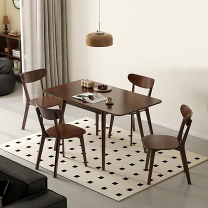 39’’-55’’ 100% Oak Extendable Dining Table and Chairs Set of 4, Solid Wood Folding Kitchen Table, Mid Century Modern Dinner Table for Kitchen, Apartment, Living Room (Walnut, 55''+4Chairs-HSB) - color: Walnut, size: 55''+4Chairs-HSB