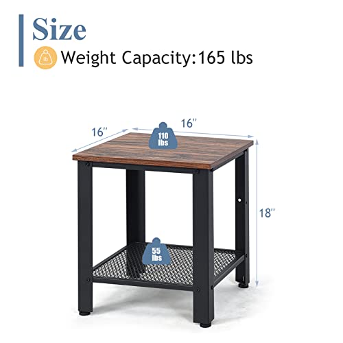 Small Side Table, 2-Tier End Table with Mesh Shelves & Metal Frame, Industrial Sofa Side Table w/Adjustable Feet for Living Room, Nightstand for Small Space, Dorm, Bedroom (1)