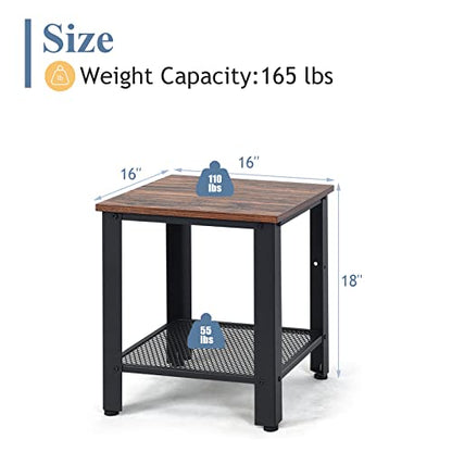 Small Side Table, 2-Tier End Table with Mesh Shelves & Metal Frame, Industrial Sofa Side Table w/Adjustable Feet for Living Room, Nightstand for Small Space, Dorm, Bedroom (1)