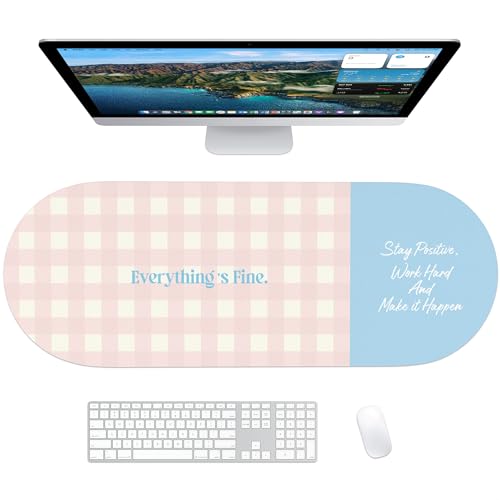 Checkered Pattern Desk Pad Protector, 35.5 x 13'' Aesthetic Mouse Mat for Desktop, Waterproof PU Leathe Non-Slip Desk Writing Pad for Office and Home, Light Pink and Blue - color: Light Pink and Blue
