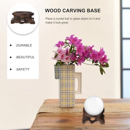 Sewroro Wood Carving Base Crystal Ball Stand Decorative Display Pedestal for Home Office Desk 2.16X2.16X0.98 Inch Lightweight Crystal Ball Holder