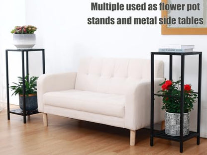 Party Zealot 2-Tier Tall Metal Square Plant Stand 31” Heavy-Duty Modern Flower Pot Rack for Indoor Living Room, Corner Side Table for Outdoor Patio, Garden, and Balcony, Black - style: Square tube - 1 pack